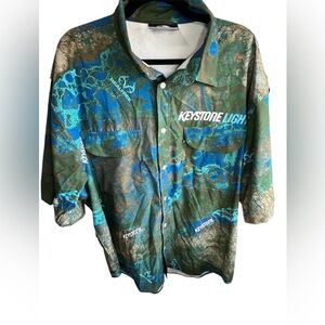 Keystone Light Beer Realtree Camo Button Up Vented Fishing Shirt 2XL